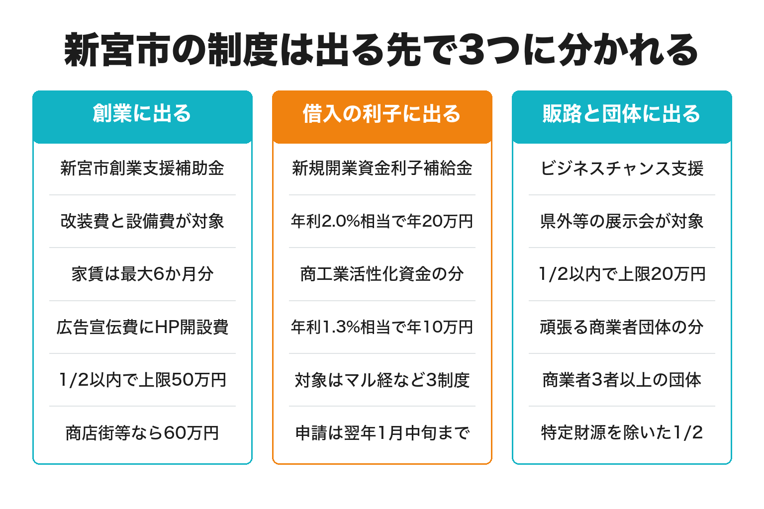 新宮市の市独自補助金を出る先で3分類した比較図解