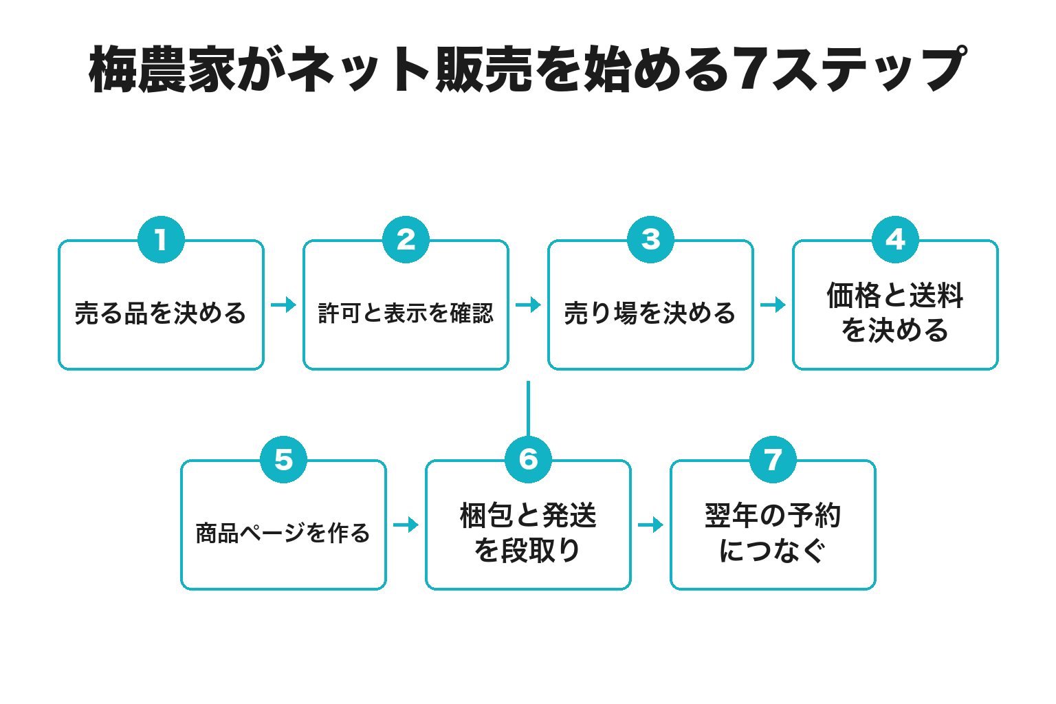 梅農家がネット販売を始める7ステップのフロー図