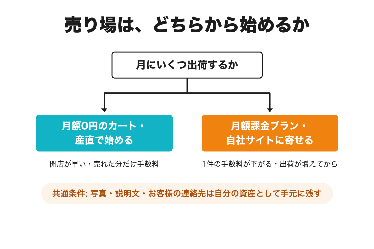 梅のネット販売をどの売り場から始めるか分ける2分岐の図解